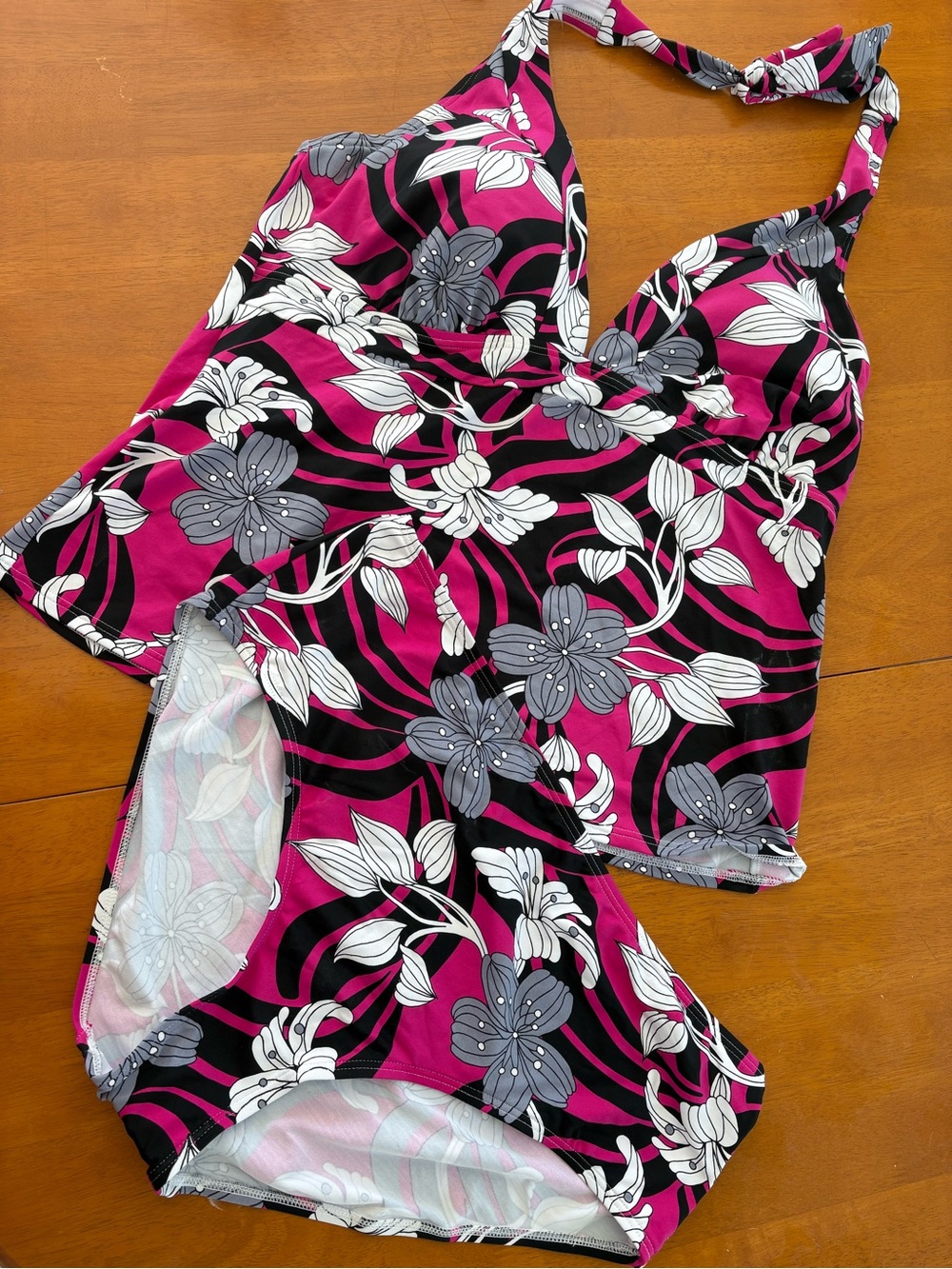 Women's Halter Tankini Top and Briefs - Magenta Floral